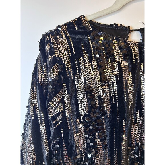 Peace And Love Black Velvet And  Sequin LS Romper Size M/L NWT - Picture 2 of 9